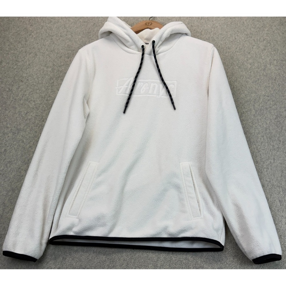 Aéropostale Mens Hooded Sweatshirt White Fleece Trim Long Sleeve Pockets S